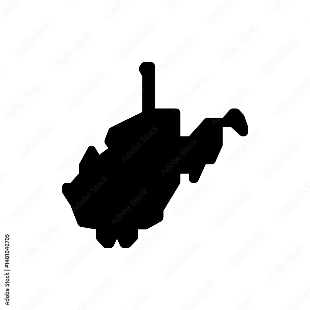 Poster silhouette of west virginia state map with distinct borders and irregular shape on a white backgroun
