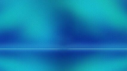 Blue-green gradient studio room, abstract background pattern, walls and floor reflect neon lights, dark tones and feel speed of digital technology connected turquoise background. Future technology.