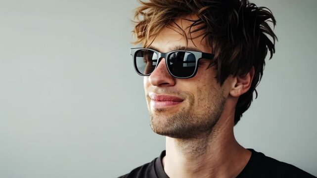 Cool Sunglasses: A relaxed individual in a t-shirt donning trendy sunglasses, conveying effortless style and summer vibes.