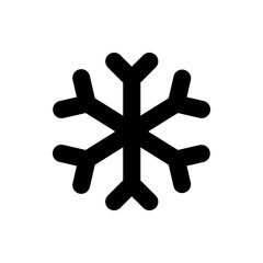Illustration of a symmetrical snowflake with six points in a solid black color on a white background
