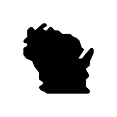 A solid black silhouette of a state map with unique borders and irregular shapes against white background