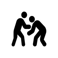 Illustration of two black stick figures engaged in a wrestling match on a white plain background image