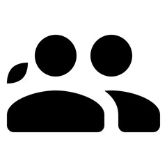 Black and white graphic depicting a group of people with circular heads and rounded bodies icon art