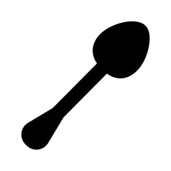 Illustration of a simple black spoon with an oval bowl and a slender handle on a plain white background