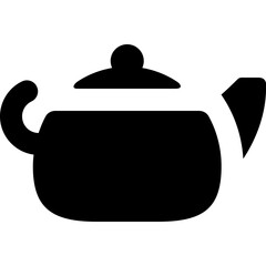 Illustration of a black teapot with a curved handle and spout on a white background, simple and elegant