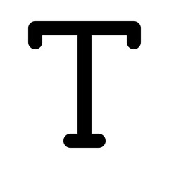 Illustration of a bold black letter t with rounded edges against a white background in simple design
