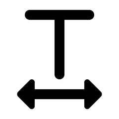 Black t shape with horizontal arrow pointing left and right indicating width adjustment tool icon symbol