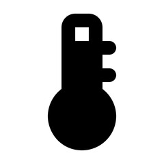 Illustration of a black thermometer with a round bulb and two small indicators on a white background