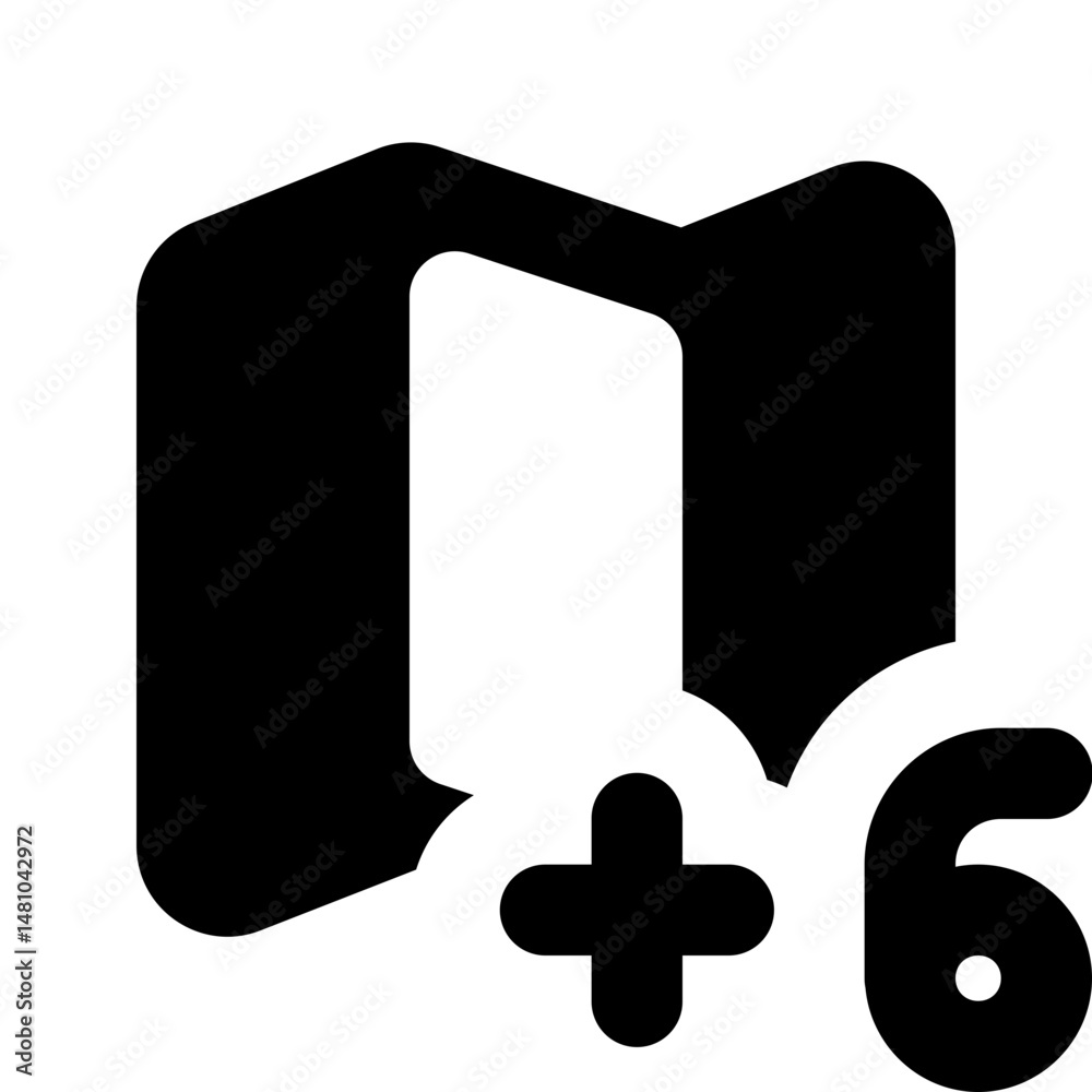 Poster black folder icon with plus sign and number six indicating additional files or content in the folder