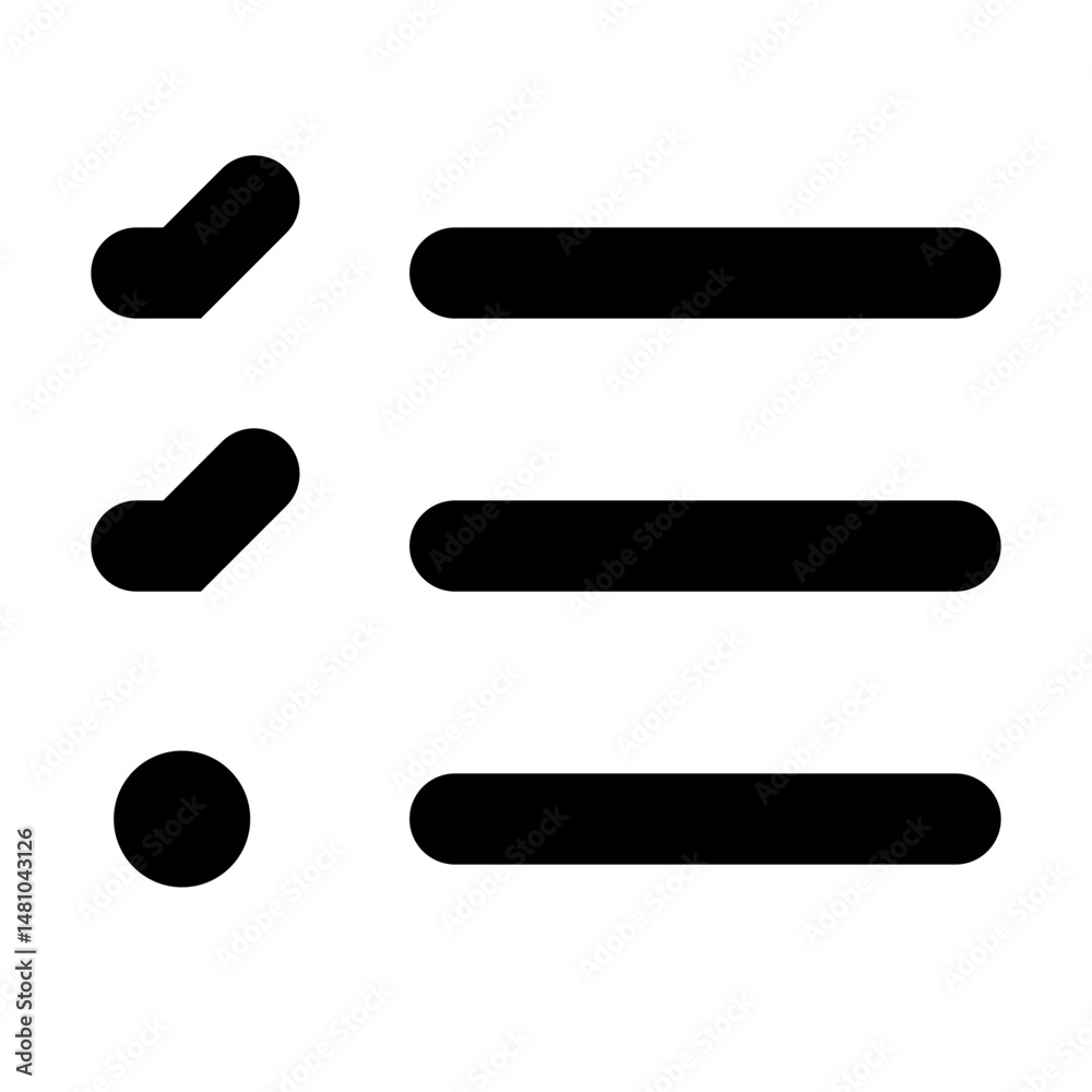 Poster illustration of a checklist icon with two checkmarks and one circle next to three horizontal lines