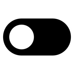 Illustration of a black toggle switch with a white circle on the left side against a white background