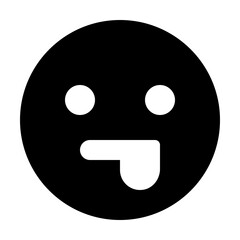 Black circular emoji with white eyes and tongue sticking out expressing a playful or cheeky expression