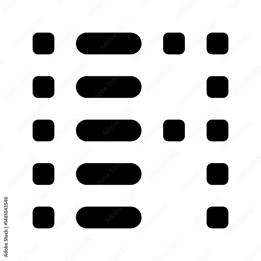 Poster black squares and rounded rectangles arranged in a grid like pattern on a white background image des