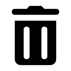 Illustration of a black trash can with a lid on top and two vertical white stripes inside the can body