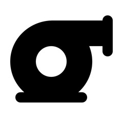 Illustration of a black blower with a circular opening and curved design on a white background view