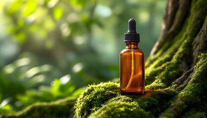 Essential Oil Bottle in a Lush Forest Setting: Nature's Remedy