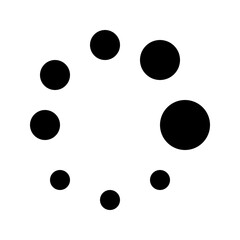 Circular arrangement of black dots varying in size on a white background forming a loading animation graphic