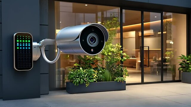 Security camera mounted on building exterior.