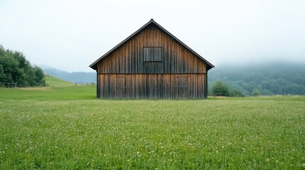 Obraz premium A large wooden barn sits in a field of grass