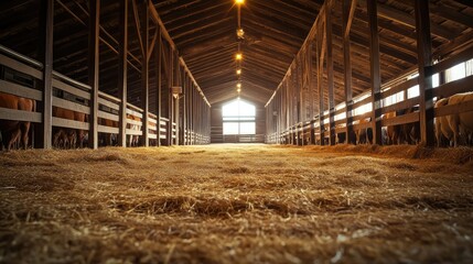 Obraz premium A large barn with a lot of animals inside