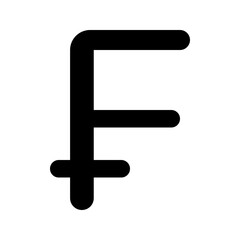 Illustration of a black swiss franc currency symbol with rounded edges on a white background design element