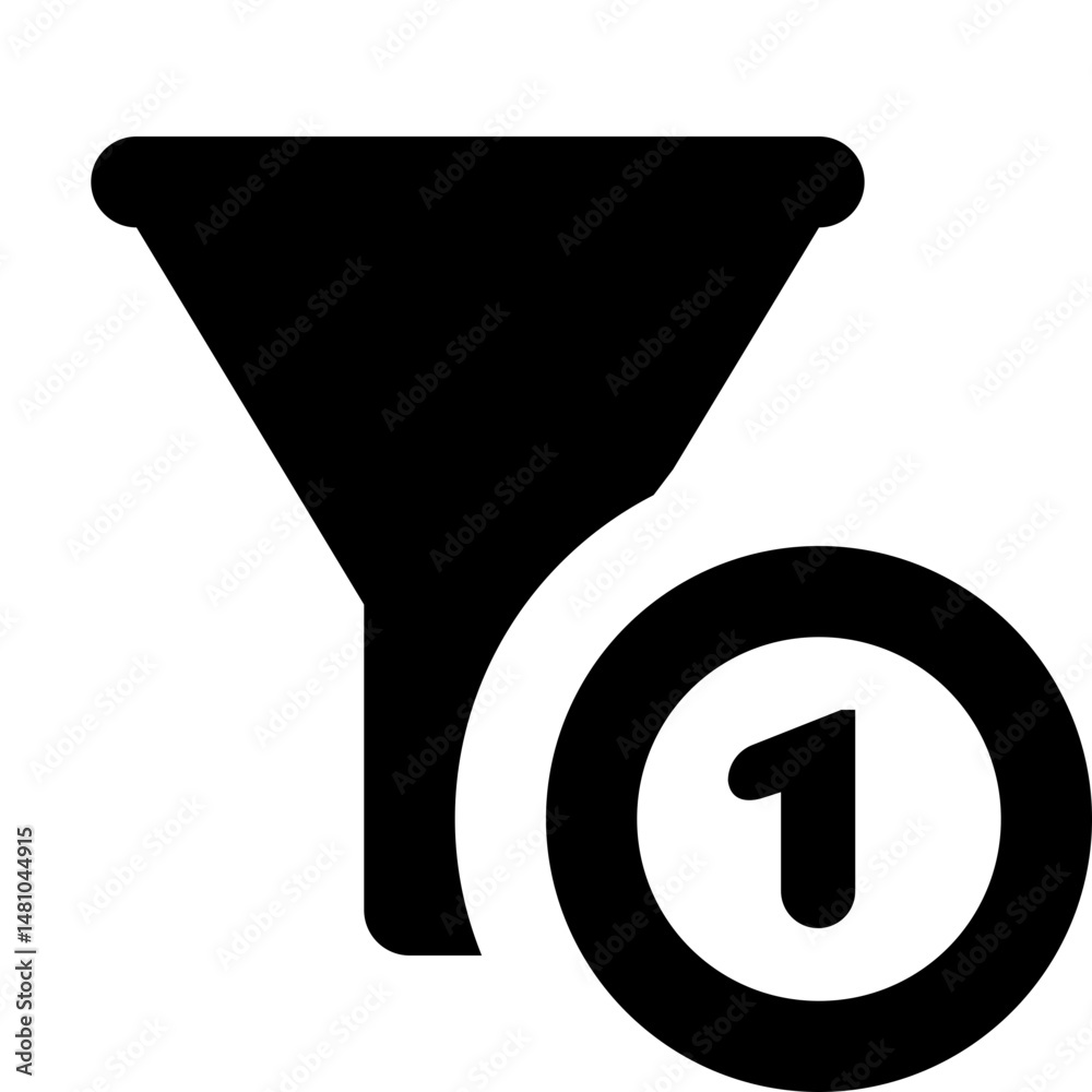Poster black filter icon with a circular badge containing the number one on a white background design eleme