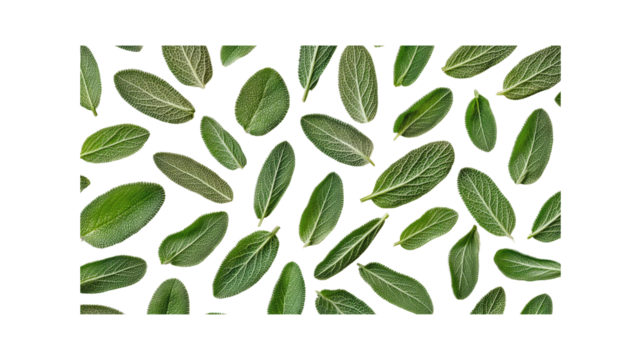 Seamless Pattern of Fresh Green Sage Leaves on Transparent Background - Powered by Adobe