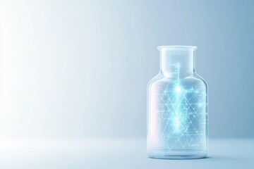 Futuristic holographic display inside transparent glass jar on minimalist background