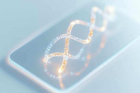 Glowing dna helix on smartphone surface in futuristic blue lighting