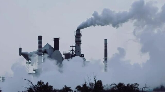 Industrial processes lead to extensive pollution, characterized by the release of excessive smoke.