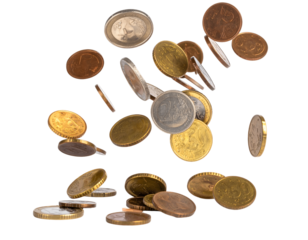 Coins Fall on Black Background, Transparent