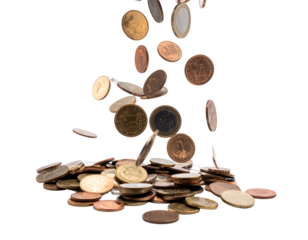 Coins Fall on Pile, Transparent Background