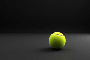 Tennis ball on dark surface ideal for sports and fitness designs, athletic promotions, tennis equipment advertisements, sports blog graphics.