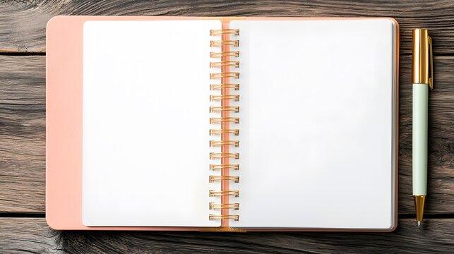 Open Planner with Pen and Sticky Notes on Wooden Background