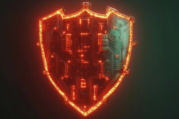 Fototapeta premium Futuristic ai security shield with circuit board patterns for cyber protection theme