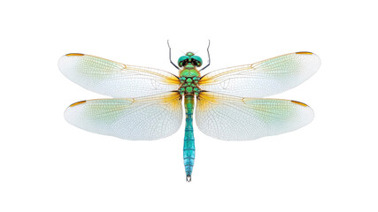 Vibrant Green and White Dragonfly Isolated on Transparent Background