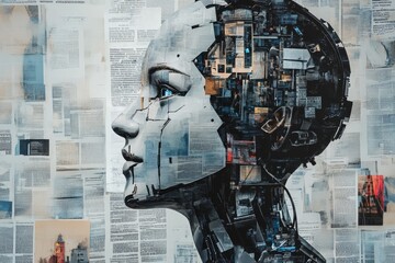 Conceptual art collage on artificial intelligence and media influence