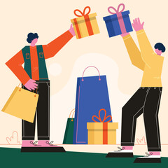 illustration of people shopping getting discounts
