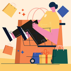 illustration of people shopping getting discounts