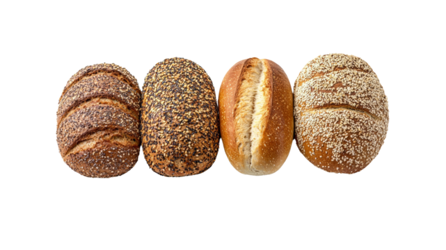 Four Artisan Bread Rolls Variety of Grains and Seeds