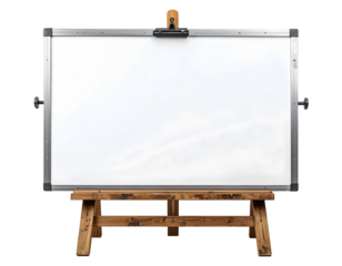 Blank Whiteboard on Wooden Easel, Transparent Background