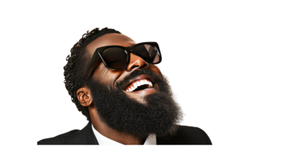 Joyful Black Man in Sunglasses Laughing Upward