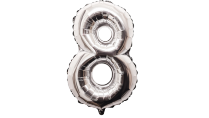 A Silver Number 8 Balloon Isolated On A Transparent Background