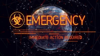 Global data network being displayed on Earth globe, highlighting biohazard alert with glowing bars - Powered by Adobe
