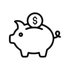 Obraz premium Piggy bank icon representing savings and personal finance, minimalistic design in black and white