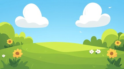 Naklejka premium Springtime landscape scene with rolling hills and vibrant colors.
