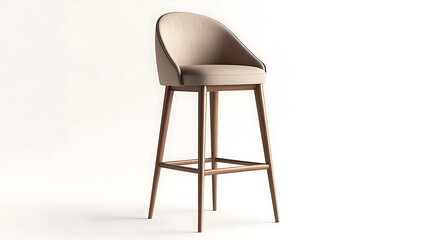 A stylish and modern bar stool with a high-back design, isolated on a pristine white background
