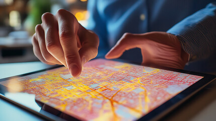 Fototapeta premium Person Using Tablet with City Map Application