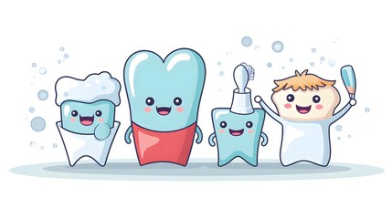 Fototapeta premium Professional Dental Hygiene Cartoon Vectors for Oral Health Education Materials