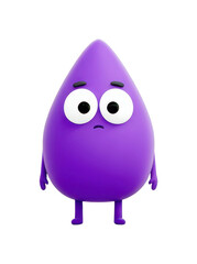 Cute purple teardrop-shaped cartoon character with big eyes, cut out - stock png.